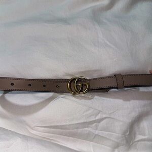 Gucci dusty rose /nude  Leather Belt with Gold Buckle